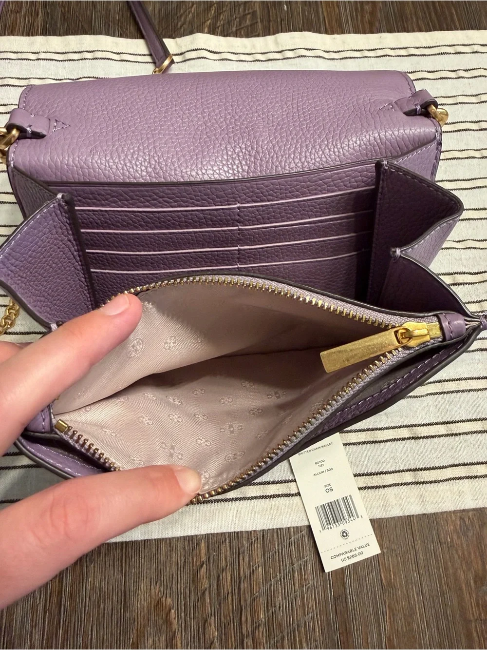 Tory Burch Purple Lilac Pebbled Leather Chain Crossbody